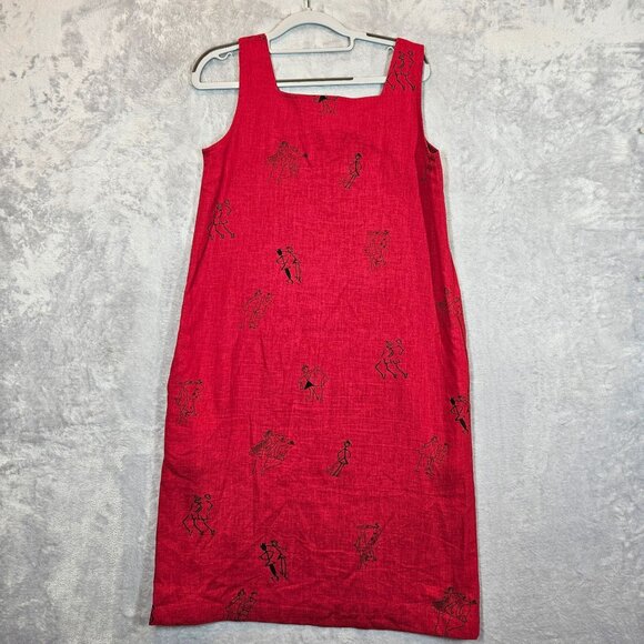 Country Wear Linen midi tank dress blouse set Womens S Red prairie beachy shell - Picture 3 of 13